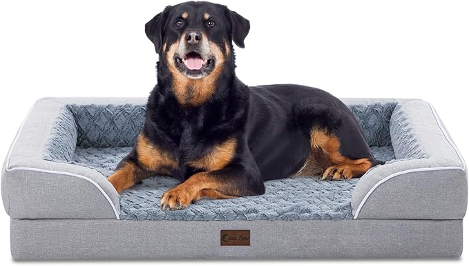 Orthopedic Dog Beds for Extra Large Sized Dogs, Waterproof Memory Foam XXL Pet Bed 48x30Inch, Non-Slip Bottom and Egg-Crate Foam Dog Couch Bed with Washable Removable Cover, Light Grey
