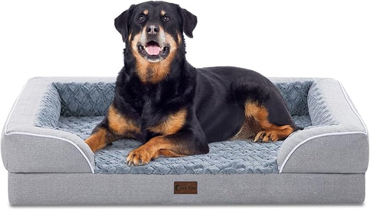 Orthopedic Dog Beds for Extra Large Sized Dogs, Waterproof Memory Foam XXL Pet Bed 48x30Inch, Non-Slip Bottom and Egg-Crate Foam Dog Couch Bed with Washable Removable Cover, Light Grey