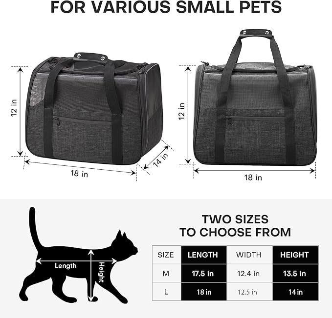 JUNGYOON Large Cat Carrier – Soft-Sided Airline-Approved Pet Carrier Bag with Top Opening, Portable Travel Carrier for Big Cats & Dogs Up to 20lbs – Safety Zippers, Collapsible Bowl, Dark Gray