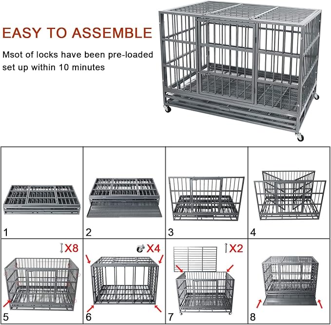 Otaid 38 inch Heavy Duty Indestructible Dog Crate, Escape Proof Dog Crate for High Anxiety Dogs, Dog Cage Kennel with Wheels, Sturdy Locks Design, Double Door and Removable Tray