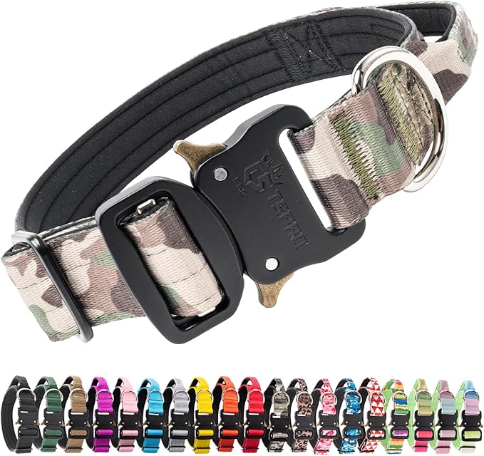 TSPRO Premium Dog Collars Tactical Dog Collar with Handle and Heavy Duty Quick-Release Metal Buckle Durable Thick and Adjustable for Medium to Large Dogs (Military Green M)