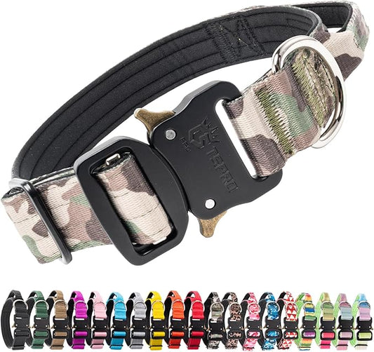 TSPRO Premium Dog Collars Tactical Dog Collar with Handle and Heavy Duty Quick-Release Metal Buckle Durable Thick and Adjustable for Medium to Large Dogs (Military Green M)