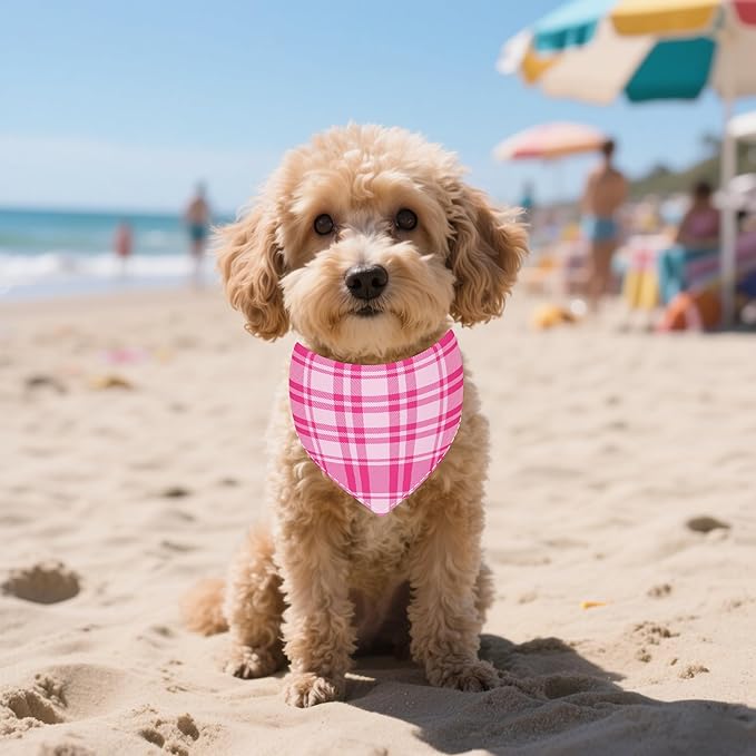 7 PCS Plaid Dog Bandanas for Small Dogs Stitching Edge Dog Bandanas for Puppy Doggy Print One Side Scarves Party Grooming S