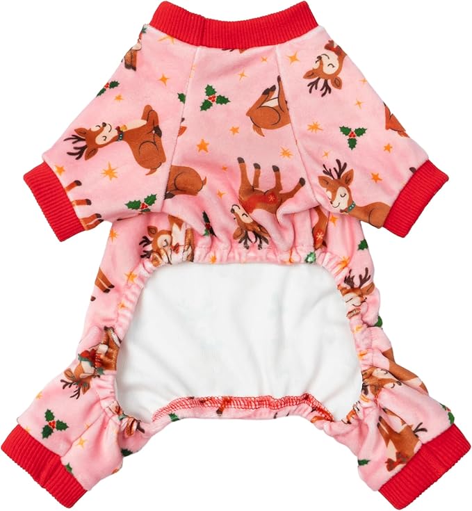 Fitwarm Christmas Reindeer Dog Pajamas, Christmas Clothes for Small Dogs Girl, Holiday Pet Outfit, Pink, Red, Small
