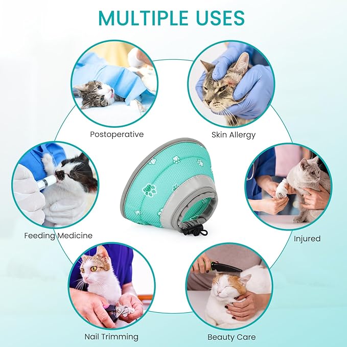 Cat Cone Collar Soft, Cat Recovery Collar Stop Licking After Surgery, Kitten Elizabethan Collar, Adjustable, Lightweight, Comfortable - Green, S