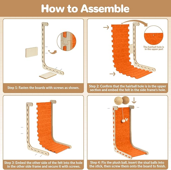 Cat Scratcher Felt Cat Scratch Pad for Cats with Sisal Balls Cat Scratching Board Large Scratchers for Indoor Adult Cat Scratching Furniture Protector Post Toy L Shape 28.4 Inch Orange