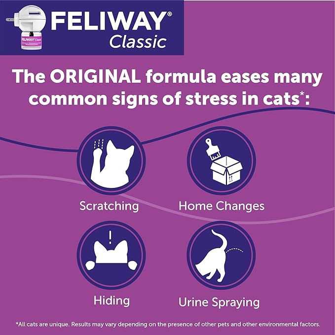 FELIWAY Classic 30 Day Cat Calming Pheromone Diffuser Kit & Happy Snack Delicious Calming cat Treats (12-ct Chicken Flavor)