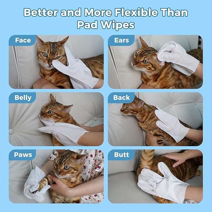 Vannon Extra Thick Pet Bathing Wipes for Dogs & Cats, Cleaning & Odor-Controlling Grooming Gloves, Nourish Fur Glove Wipes for Daily Care and Traveling, Rinse Free, Unscented, 2 Pack, 12 PCS