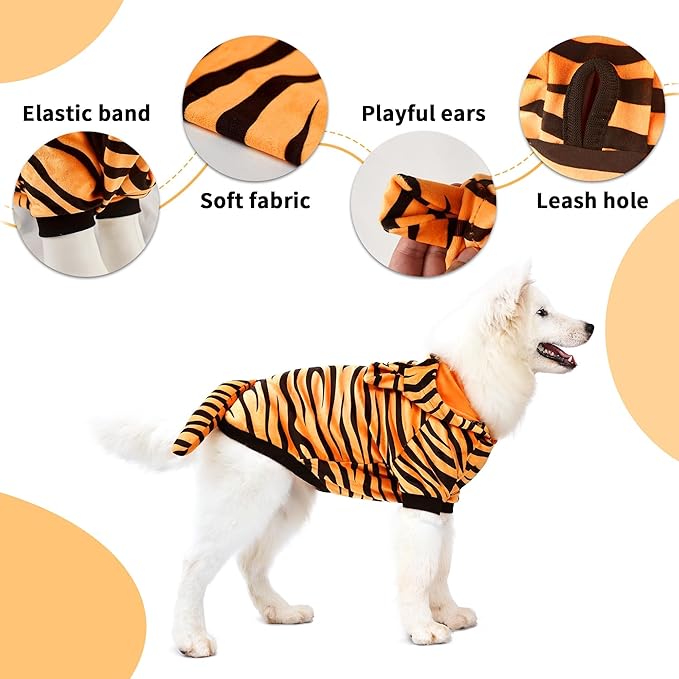 NACOCO Halloween Dog Tiger Costume-Pet Cosplay Clothes Cat Coat Hoodie Outfits Warm Winter Apparel for Dog Small and Medium Cat(S)