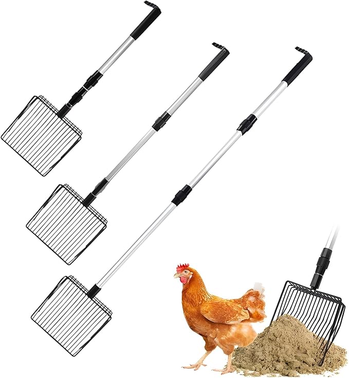 Chicken Poop Scooper, Removable Long Handle Coop Scoop, Adjustable 22.4-41.9 Inches, Chicken Coop Scoop, Can Be Used to Clean Chicken Coops Cat Litter Boxes and Cattle Pens