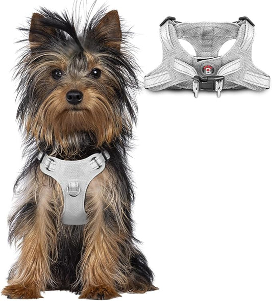 BARKBAY Dog Harness, Reflective Adjustable No Pull Harness, Breathable Soft, Grey, XXS