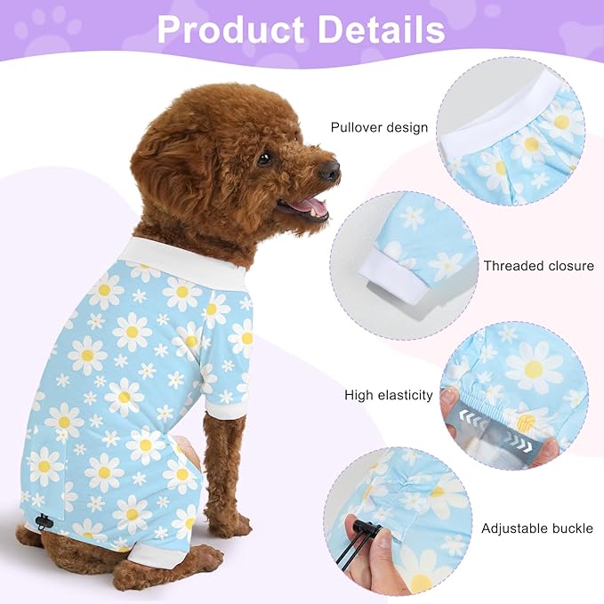 Bienbee Dog Pajamas, 4 Pack Cute Soft Dog Puppy Clothes Dogs Pjs Onesies Jammies Outfit Adjustable Breathable & Stretchy Clothes for Small Medium Large Dogs Girl Boy Puppy-M