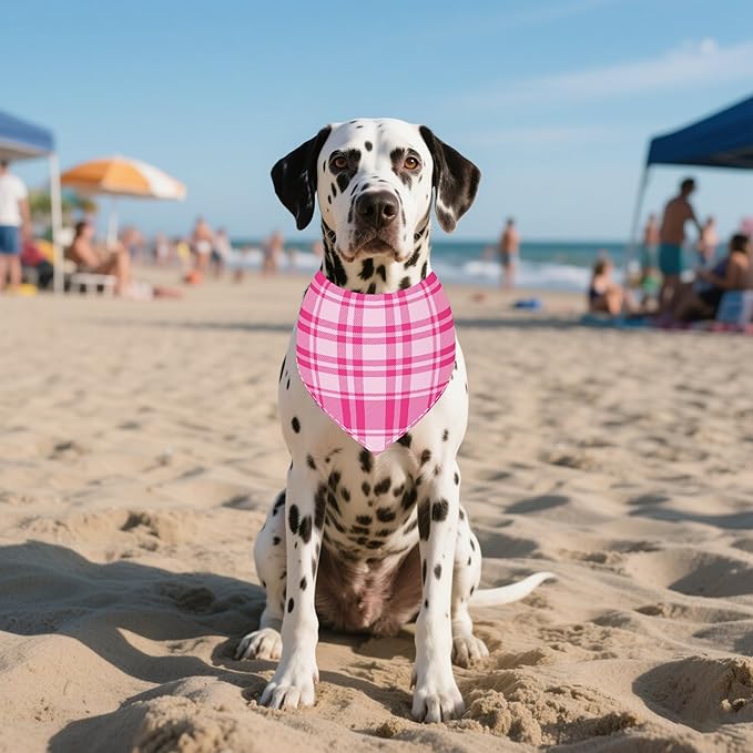 7 PCS Plaid Dog Bandanas for Large Dogs Breed Sewing Hemming Dog Bandana Print One Side XL Drool Bibs Party Grooming L