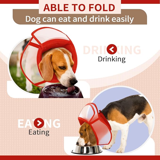 Allroaring Dog Cone Collar, Soft Dog Cones for Medium Dogs After Surgery, Adjustable Pet Cone for Dogs to Stop Licking, Breathable Doggie Elizabethan Collar for Wound Care Spay Neuter, Red M