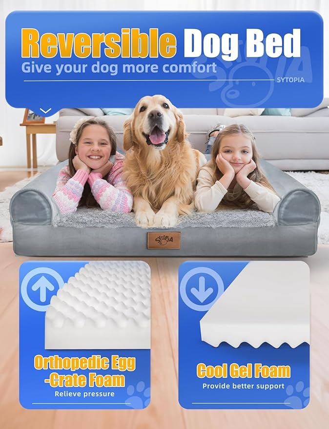 Sytopia Chew Proof Dog Bed for Large Dogs Orthopedic, 42 Inch Indestructible Pet Beds Extra Large, Washable Removable Cover and Anti-Slip Bottom - X-Large