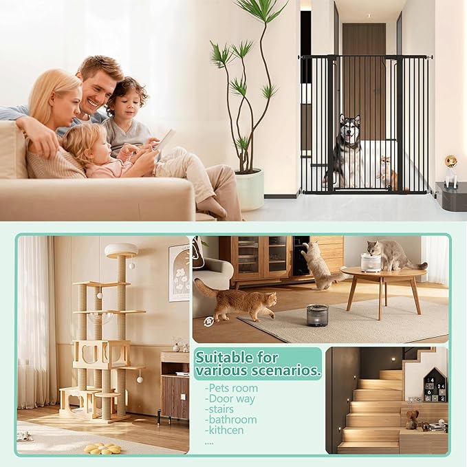 51" Extra Tall Cat Gate for Doorway Auto Close Encrypted Cat Gate 28.5"-48.7" Adjustable Width Pet Gate Include 5.5" and 8.26" Extension Kits No Drilling Pressure Mount Kit