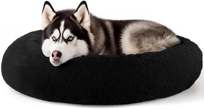 Extra Large Dog Beds, 36 Inch Human Dog Anxiety Relief Squishmallow Comfort Bed, Indestructible & Chew Proof Pet Beds (Black)