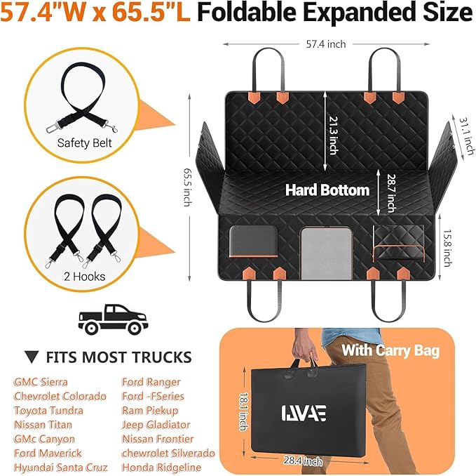 Truck Back Seat Extender for Dogs Hard Bottom Holds 500lbs,Dog Car Seat Cover for Back Seat, Waterproof and Can be stored Dog Hammock for Car SUV