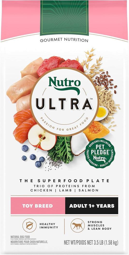 Nutro Ultra Adult Toy Breed Dry Dog Food, Chicken, Lamb and Salmon Protein Trio, 3.5 lb Bag