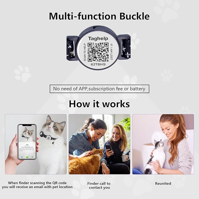 2PCS Breakaway Cat Collars with QR Code Bell Moons Stars Cute Kitty Adjustable Safe Kitten Collars with Pendant Glow in The Dark. Smart ID tag.Real-time scan alerts (Purple&Pink)