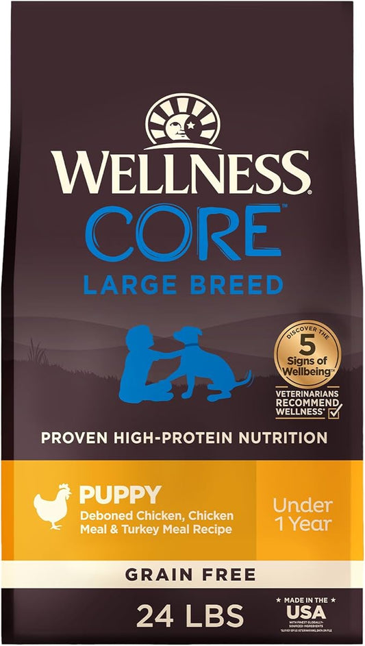 Wellness Natural Pet Food Wellness CORE Grain-Free High-Protein Large Breed Dry Dog Food, Natural Ingredients, Made in USA with Real Chicken (Puppy, 24-Pound Bag)