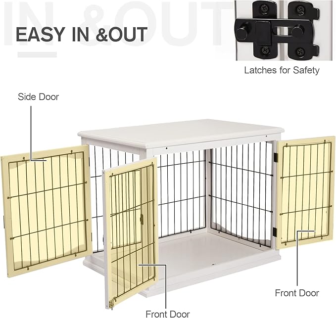 PawHut Dog Crate Furniture, 32" Small Dog Cage End Table with 2 Doors, Lockable Door, Puppy Kennel Indoor, White