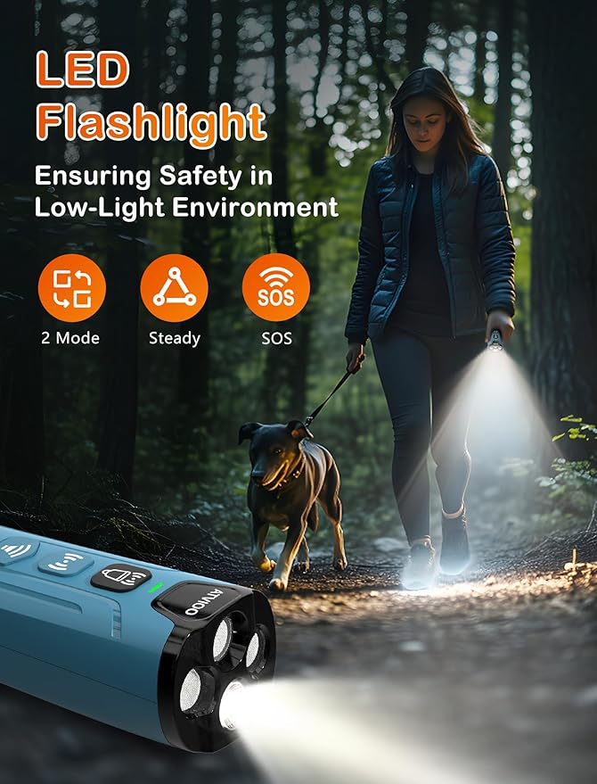 Dog Bark Deterrent Device - Ultrasonic Anti-Barking Devices with 3X Sonic Emitters, Up to 50FT Long Range & Rechargeable Bark Control - Safe for Dogs Training - Indoor & Outdoor (Blue)