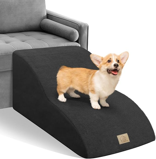 Mestuel Extended Dog Stairs for Small Dogs, Pet Stairs to Couch Sofa Bed, Pet Stairs Steps Longer Slope, Dog Ramp with High Density Foam &Washable Cover, Black