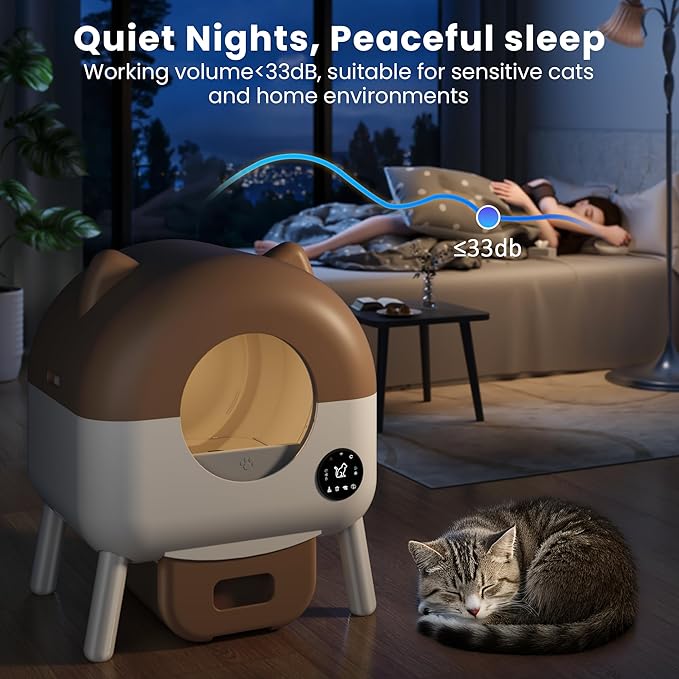 Bashaw Self Cleaning Litter Box, Large Capacity Automatic Litter Box for Multiple Cat, App-Controlled with Odor Removal & Safety Protection (White)