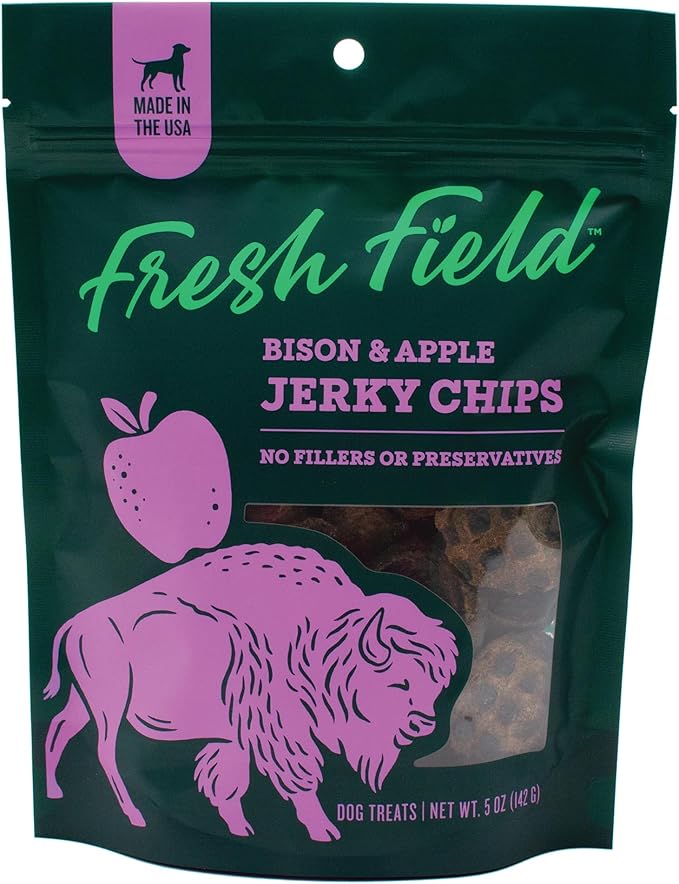 Fresh Field Bison & Apple Jerky Chips, 5 oz – All-Natural Dog Treats, USA Made, No Fillers, Perfect for Picky Pets