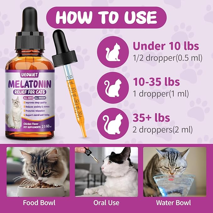 Cat Melatonin, Melatonin for Cats, Cat Tranquilizer to Anxiety Relief and Stressful Emotions in Cats, Cat Sleep Aid to Promote Relaxation and Entry into Sleep in Cats 2 Fl Oz