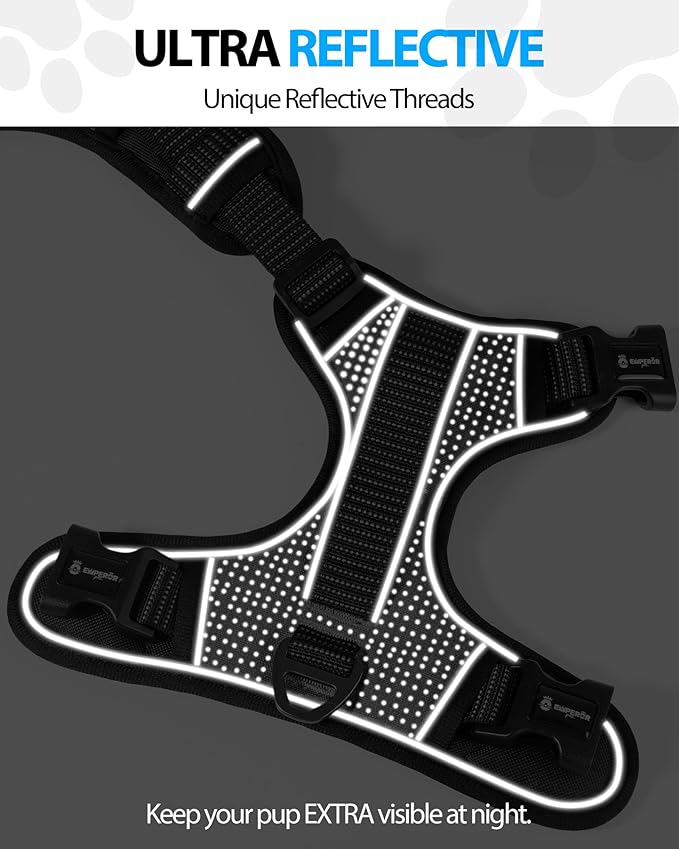 Emperor Pets Reflective Dog Harness Small Sized Dog - No Pull Dog Harness with 2 Leash Clips, Premium Oxford Soft Padded Puppy Harness, No Choke Design Harness Small Size Dog (S, Black)