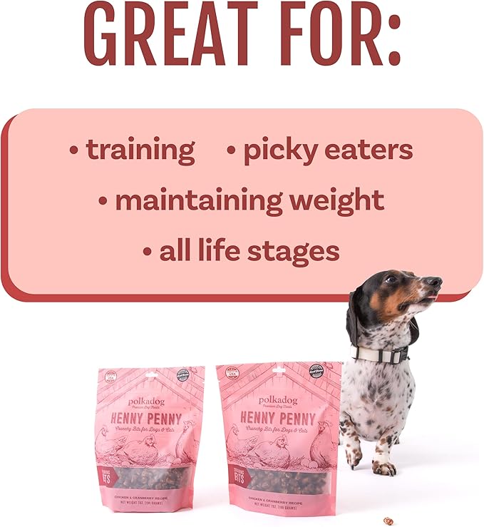 Polkadog Henny Penny Crunchy Training Bits – Chicken & Cranberry All Natural, Limited Ingredient Healthy Training Treats for Dogs. Handcrafted & Made in USA. Antioxidant-Rich, for All Breeds – 7oz