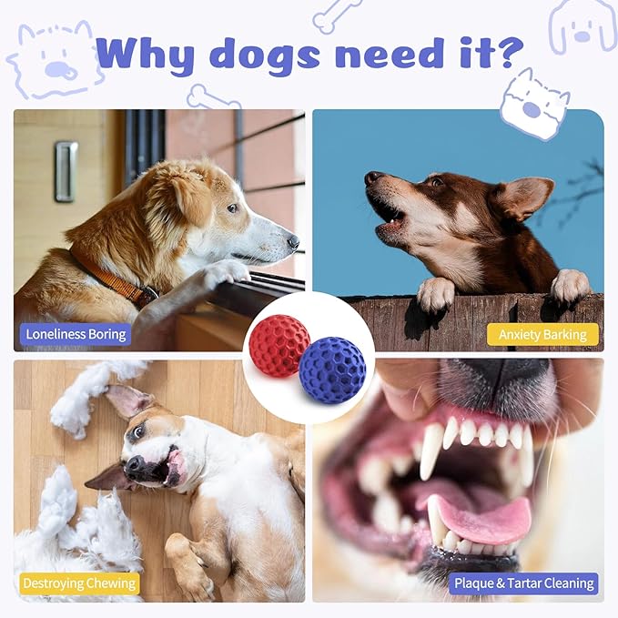 HIPPIH Indestructible Squeaky Dog Toys, Interactive Dog Balls 2 Pack, Chew Toys for Aggressive Chewers, Natural Rubber Puppy Toy for Large/Medium Dogs, Tough Puppy Teething Toy, Relieve Anxiety