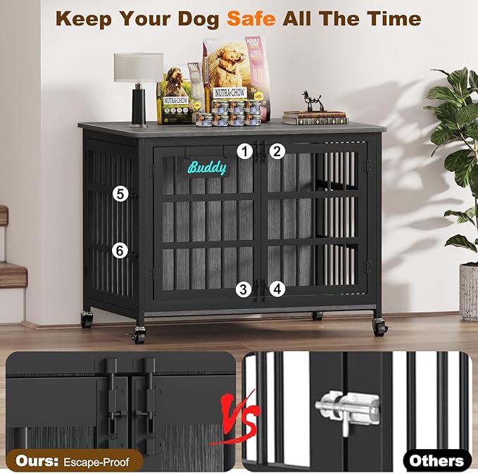 EasyCom 41"/33"/27" Dog Crate Furniture with Name Tag, Heavy Duty Dog Kennel Indoor for Medium Dogs, Double-Doors Sturdy Metal Dog Cage for Anxiety Dog, Decorate House as TV Stand, End Table