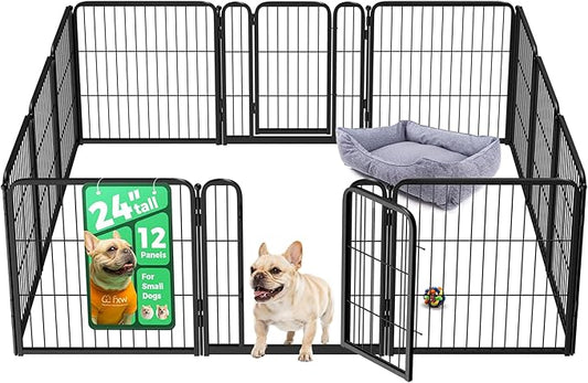 FXW Homeplus Unleashed Indoor Dog Playpen - Stress-Free and Safe Play, Heavy Duty 24 Inch 12 Panels Dog Pen for Puppy and Small Dogs, Black│Patented
