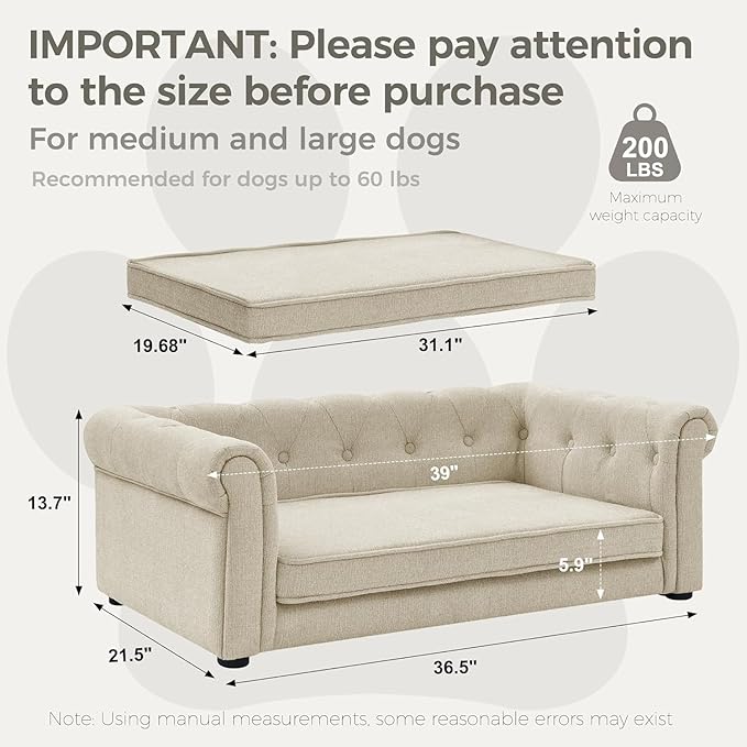 Dog Sofa Couch for Medium Dogs, 31" Memory Foam Dog Couch with Washable Fabric, Removable Cushion, Sofa Bed for Medium Dogs, Beige