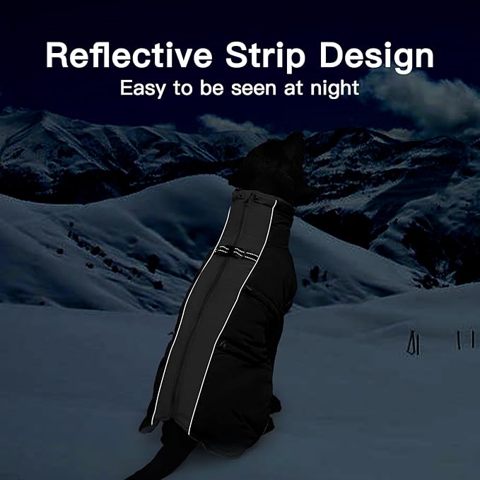 Medium Dog Coat - Warm Zip Up Snowsuit Dog Harness Vest, Reflective, Water-Resistant, Black
