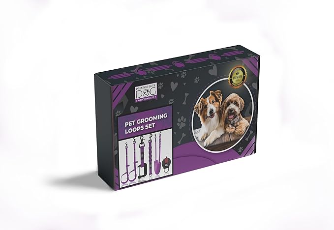 Prestige Elite - Set of 6 - Dog Groomers Helper Grooming Loops for Pet Groomers Adjustable Biothane Dog Grooming Loop, Belly Strap, Grooming Noose, Extension Strap & Suction Cups - Grooming Leash