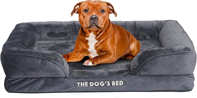 The Dog’s Bed, Orthopedic Standard Foam Waterproof Dog Bed with Standard Support, Large Grey Plush, Waterproof, Supportive Dog Bed with Replaceable Covers