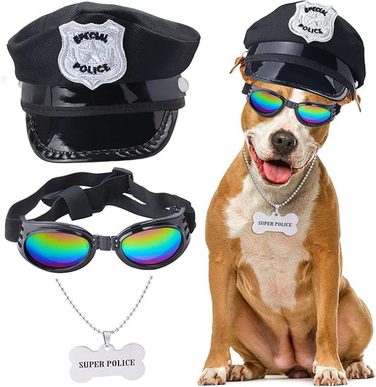 Yewong Pet Police Costume Accessory Set Dog Cat Police Hat Badge Sunglasses Pet Police Dress Up Kit for Halloween Christmas Cosplay Role Play Fancy Dress (Set-A)