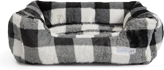 Jax & Bones Relaxer Plaid Dog Bed - Machine Washable Pet Bed for Large Size Dogs - Hides Shedding Hair, Easy to Clean, Sleep Enhancing