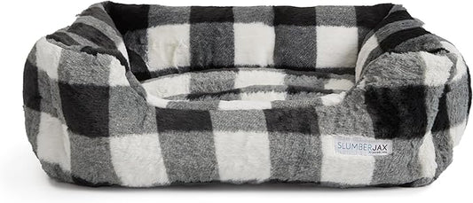 Jax & Bones Relaxer Plaid Dog Bed - Machine Washable Pet Bed for Medium Size Dogs - Hides Shedding Hair, Easy to Clean, Sleep Enhancing