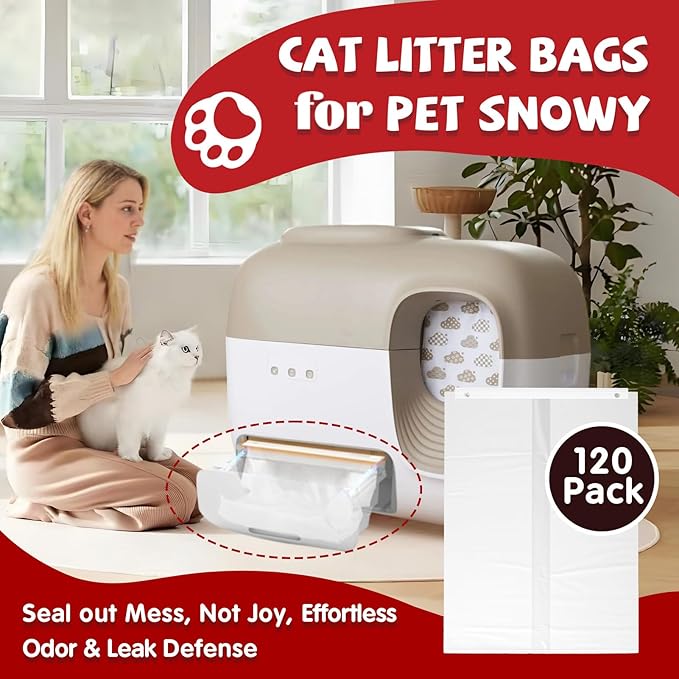120 Pcs Cat Litter Bags for Pet Snowy Snow+ Cat Litter Box, Self-Sealing Drawer Liner Bags for Pet Snowy, Thickened & Wear-Resistant