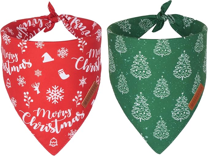 ADOGGYGO Dog Bandana Christmas Pet Scarf Bib Kerchief, Premium Durable Fabric, Multiple Sizes Offered, Red Green Christmas Bandanas Costumes for Medium Large Dogs Pets (Large)