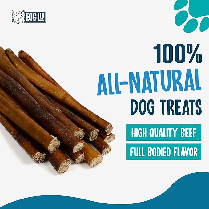 Big Lu - Bully Sticks (12” Jumbo, 10 Count) Weight-Packaged, 100% Beef Chews, Grass-Fed, Fully Digestible Treats for Keeping Puppies, Small, and Medium Dogs Busy