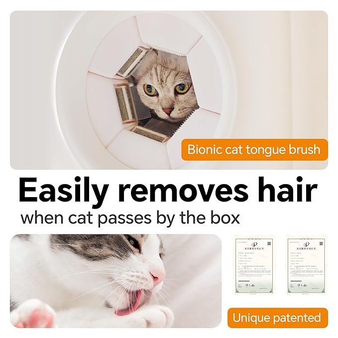 automatic cats self groomer - 360° Surround Skin Friendly cat grooming supplies,Cat Brushes with biomimetic cat tongue brush Include And Smart feeder For Long, or Short Haired [White]