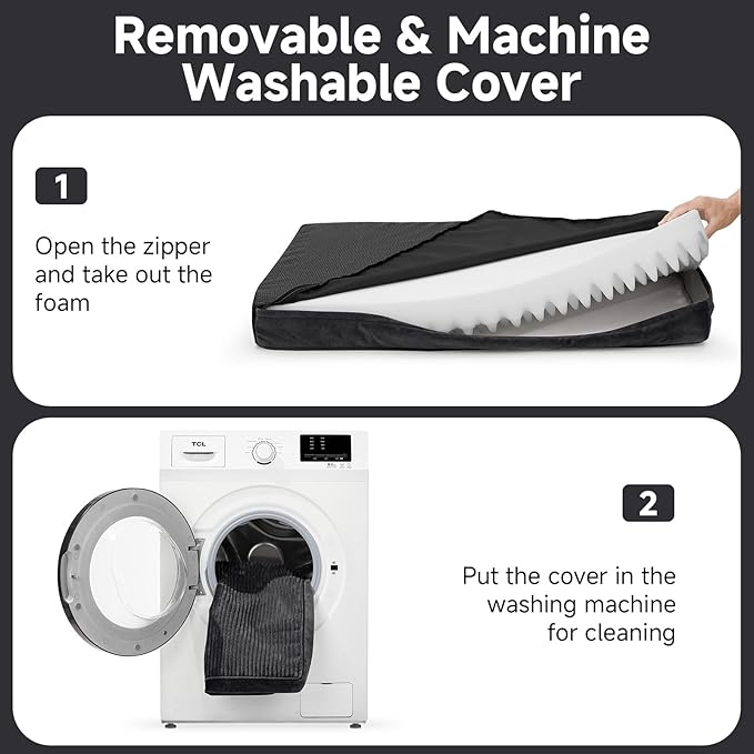 OhGeni Orthopedic Waterproof & Machine Washable Dog Bed for Medium Large Pets, Suitable for Crates, 25D Egg Crate Foam, Non-Slip Bottom & Removable Cover, 35 Inches(Black)