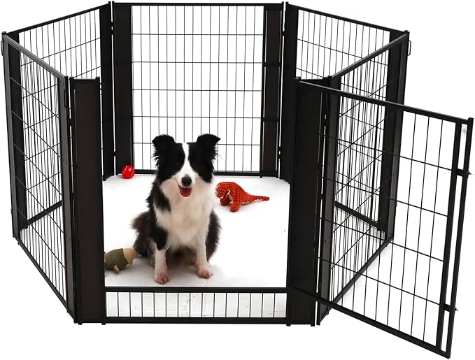 Heavy Duty Dog Playpen 32 Inch Height - Indoor Outdoor Pet Fence Enclosure for Medium and Small Dogs - Foldable Puppy Exercise Pen for Indoor and RV Camping or Yard (6 Panels, 32" H (Black))