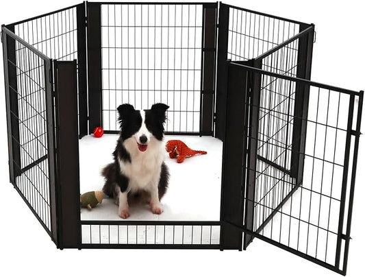 Heavy Duty Dog Playpen 32 Inch Height - Indoor Outdoor Pet Fence Enclosure for Medium and Small Dogs - Foldable Puppy Exercise Pen for Indoor and RV Camping or Yard (6 Panels, 32" H (Black))